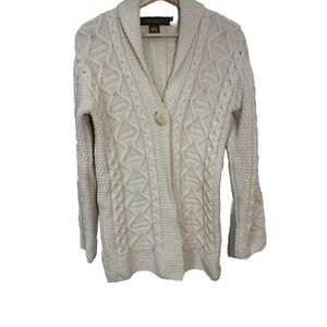 Chic Ivory Cable Knit Wool Cardigan